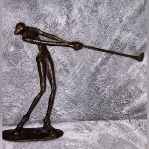 Vintage Brutalist Abstract Bronze Golfer Statue
